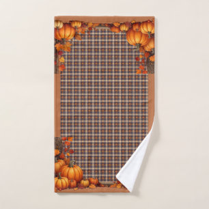 Karierter Erntedank mit Pumpkin-Grenze Handtuch