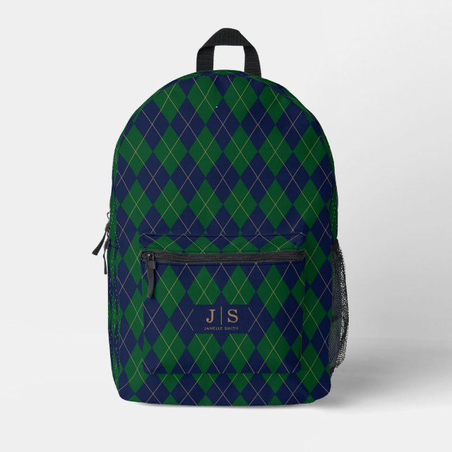 Karierter Extravaganter Monogrammname Bedruckter Rucksack (Vorderseite)