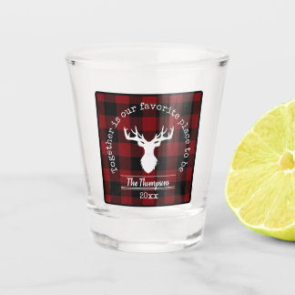 Karierter Familienname Rot und Schwarz Buffalo Schnapsglas