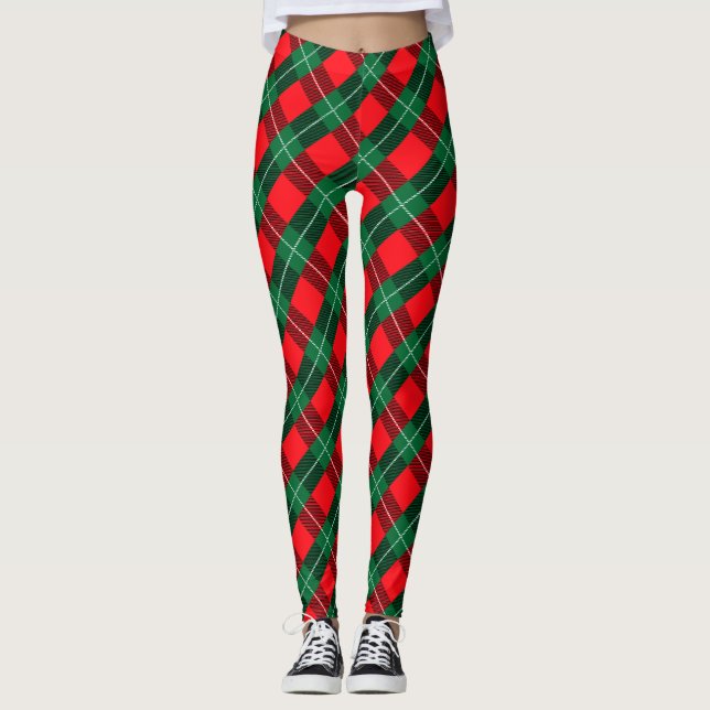Karierter festlicher Roter, Grüner und Weißer Tart Leggings (Vorderseite)