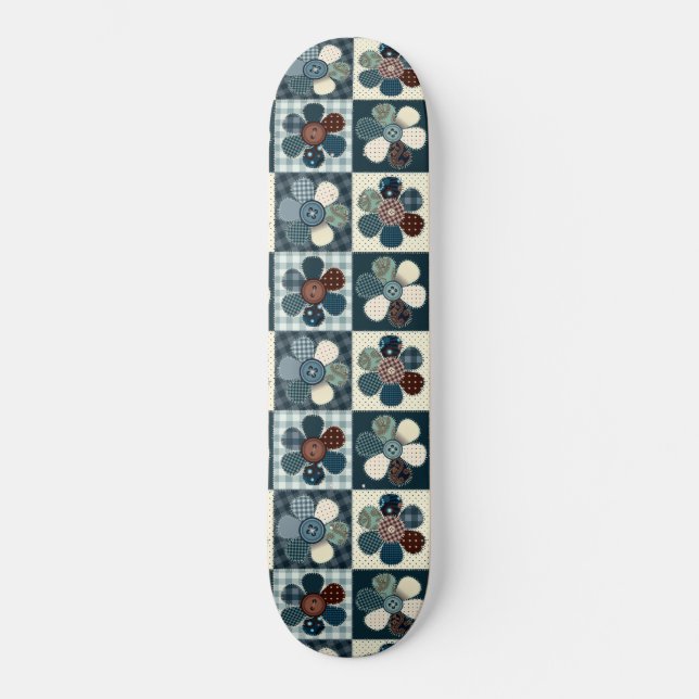 Karierter floral Gingham Patch Style Editierbar Skateboard (Vorderseite)