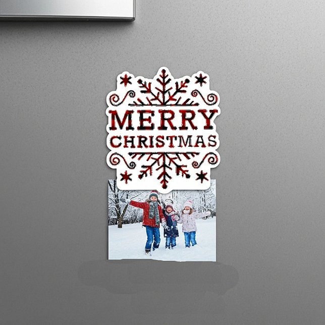 Karierter froher Weihnachtsmagnet Fotoskulptur Magnet (Von Creator hochgeladen)