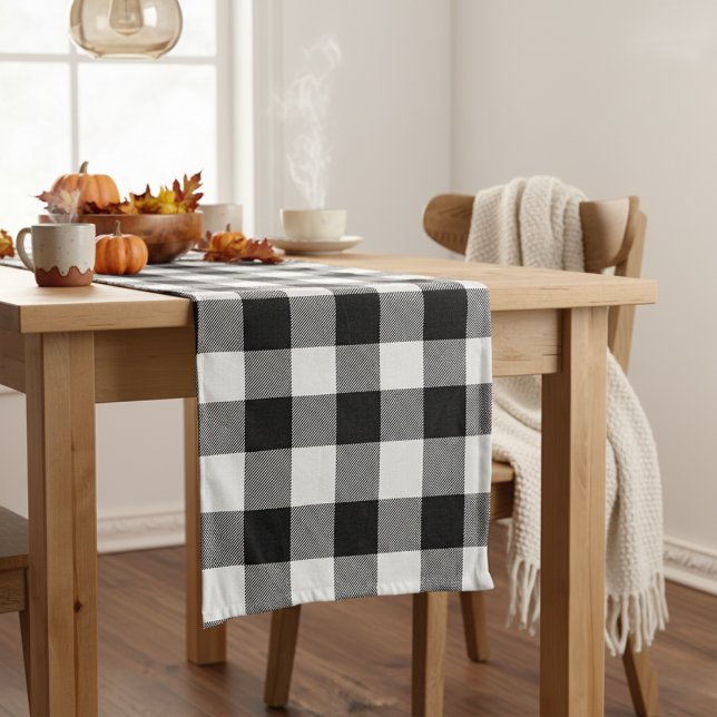 Karierter, gemütlicher Urlaub am Schwarz-Weiß Buff Kurzer Tischläufer (Black And White Buffalo Plaid Cozy Holiday Short Table Runner)