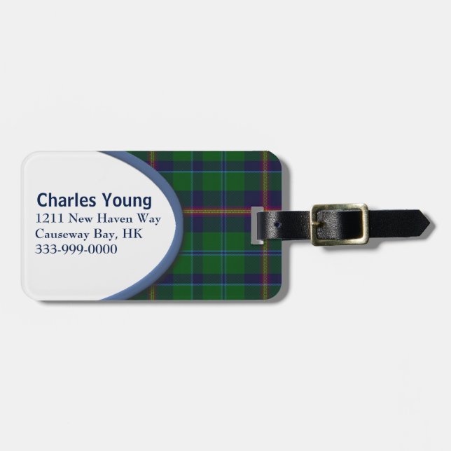 Karierter Gepäcktag des Young Clan Tartan Gepäckanhänger (Vorderseite horizontal)