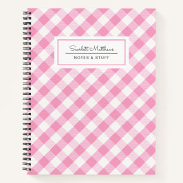 Karierter Gingham Pink-Pattername Notizbuch