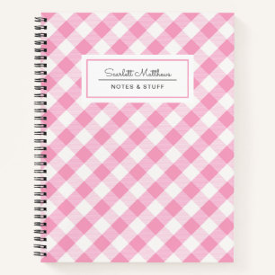 Karierter Gingham Pink-Pattername Notizbuch
