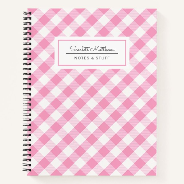 Karierter Gingham Pink-Pattername Notizbuch (Vorderseite)