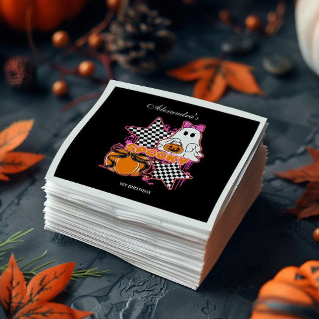 Karierter Halloween-Geburtstag Geist 1. Geburtstag Serviette (Von Creator hochgeladen)