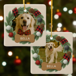 Karierter Hundename Foto Weihnachtsbauernhof Keramikornament