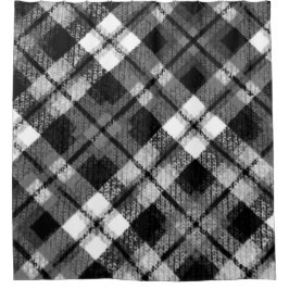 Karierter Karo Tartan Schwarz-weißer Bauernhof Mod Duschvorhang