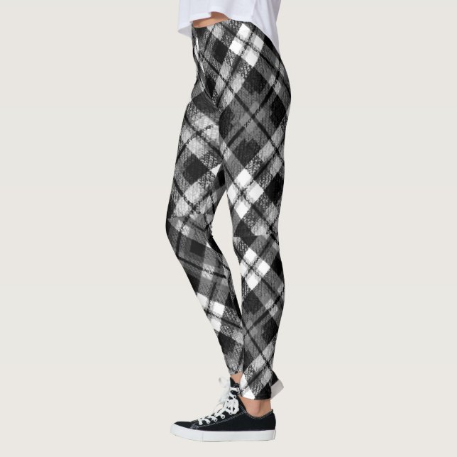 Karierter Karo Tartan Schwarz-weißer Bauernhof Mod Leggings (Links)