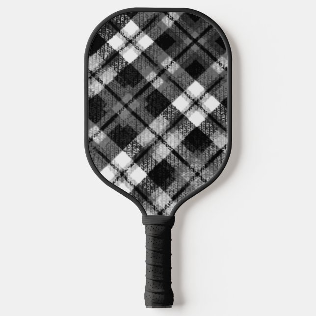 Karierter Karo Tartan Schwarz-weißer Bauernhof Mod Pickleball Schläger (Vorderseite)