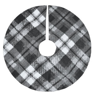 Karierter Karo Tartan Schwarz-weißer Bauernhof Mod Polyester Weihnachtsbaumdecke