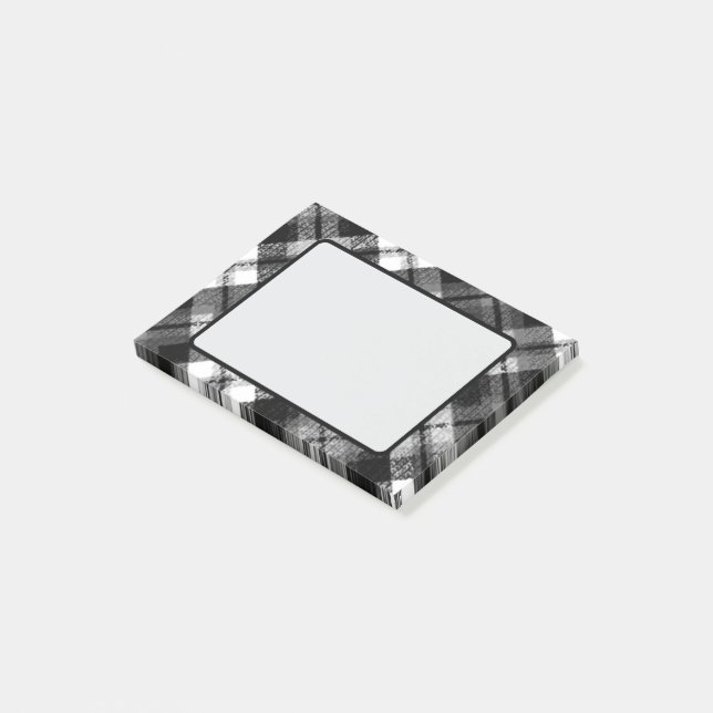 Karierter Karo Tartan Schwarz-weißer Bauernhof Mod Post-it Klebezettel (angewinkelt)