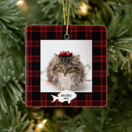 Karierter Katzenname Weihnachten Keramikornament