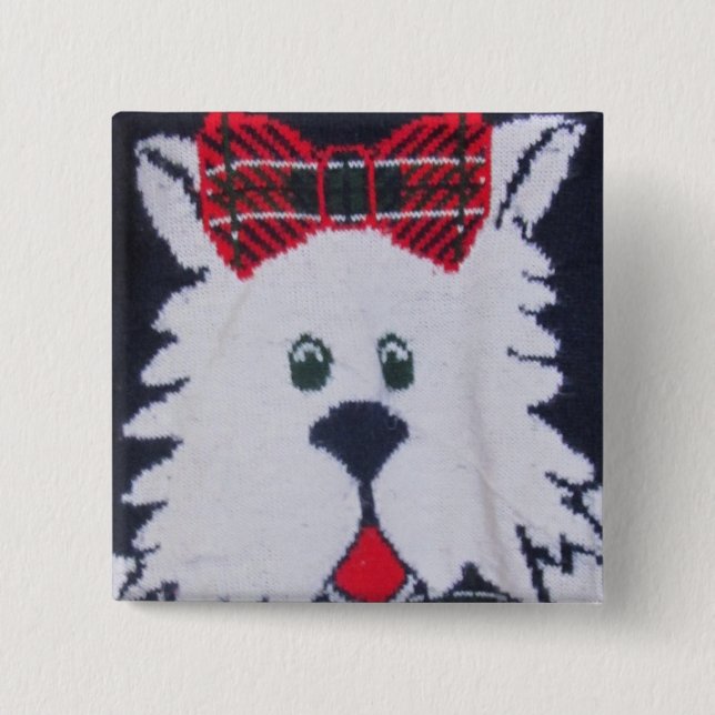 karierter Knopf für einen schwarzen Hund Button (Vorderseite)