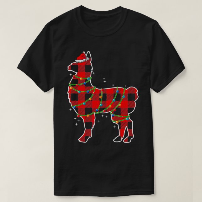 Karierter Llama Weihnachtslicht Llama Santa T-Shirt (Design vorne)