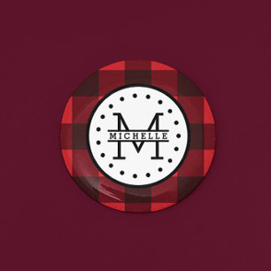 Karierter Lumberjack Name Monogram Button
