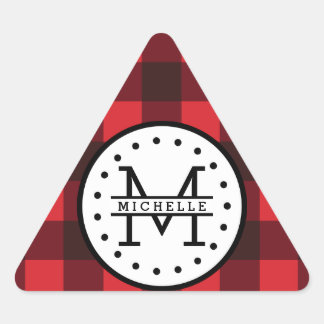 Karierter Lumberjack Name Monogram Dreieckiger Aufkleber