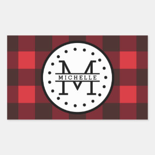 Karierter Lumberjack Name Monogram Rechteckiger Aufkleber