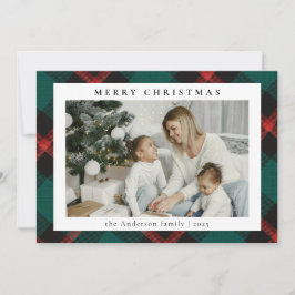 Karierter moderner grüner Tartan | Foto Weihnachte Feiertagskarte