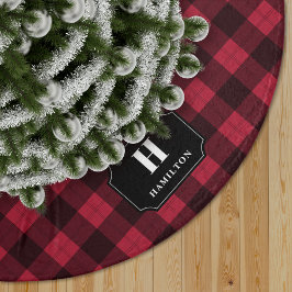 Karierter Monogram Tree Rock Red & Black Buffalo Polyester Weihnachtsbaumdecke