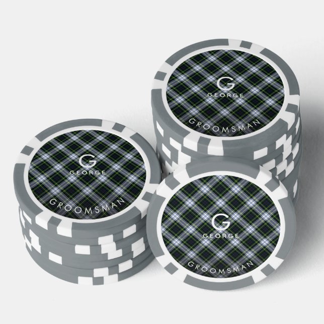 Karierter Monogramm weißer grüner Karo Tartan Trau Pokerchips (Stapel)