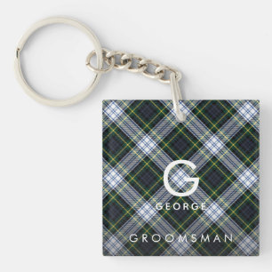 Karierter Monogramm weißer grüner Karo Tartan Trau Schlüsselanhänger
