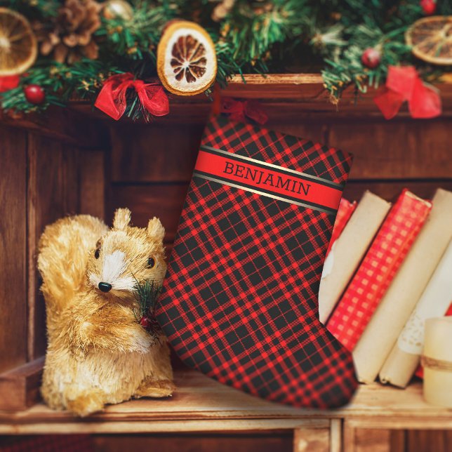 Karierter Name des roten und schwarzen Musters Mod Kleiner Weihnachtsstrumpf (Von Creator hochgeladen)