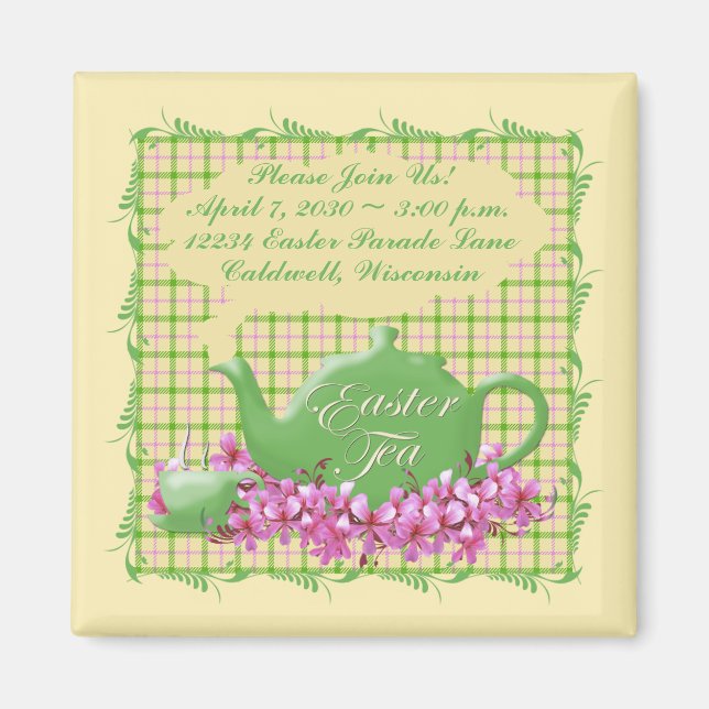 Karierter Ostertee Save the Date Magnet (Vorne)