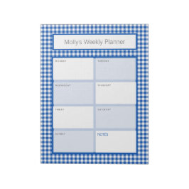 Karierter Personalisierter Planer von Blue und Whi Notizblock