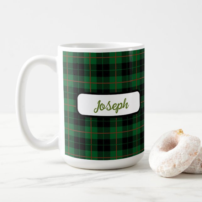 Karierter, personalisierter Tartan-Mug Kaffeetasse (Mit Donut)