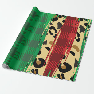 Karierter Red & Green Leopard Print Christmas Wrap Geschenkpapier