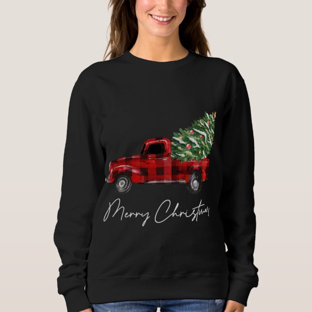 Karierter Red Truck Weihnachten Frohe Weihnachten  Sweatshirt (Vorderseite)