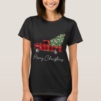 Karierter Red Truck Weihnachten Frohe Weihnachten  T-Shirt