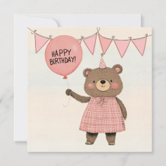 Karierter rosa Kleiderbär mit Bow und Hut Einladung