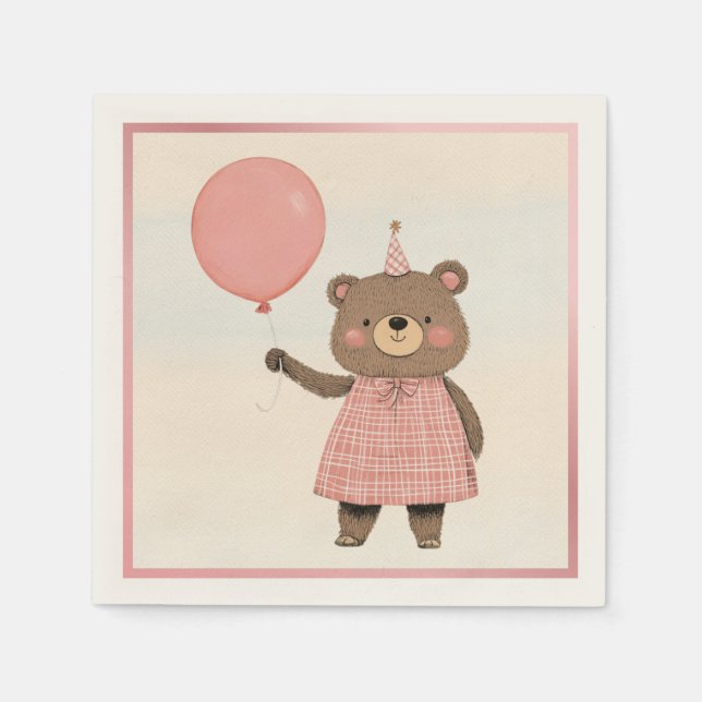 Karierter rosa Kleiderbär mit Bow und Hut Serviette (Vorderseite)