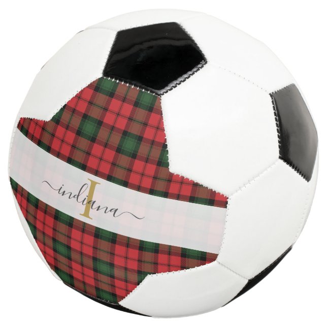 Karierter Roter grüner Tartan Monogram-Skriptname Fußball (Dreiviertel)