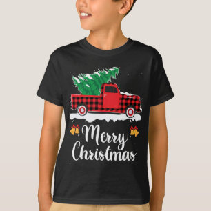 Karierter roter LKW, der Weihnachtsbaum-Weihnachts T-Shirt