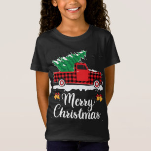 Karierter roter LKW, der Weihnachtsbaum-Weihnachts T-Shirt
