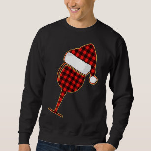 Karierter Rotwein, Tasse und Weihnachtsmannmütze Sweatshirt