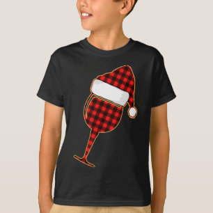 Karierter Rotwein, Tasse und Weihnachtsmannmütze T-Shirt
