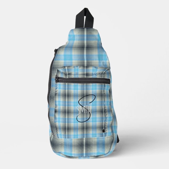Karierter Rucksack mit blauem und schwarzem HAMbyW (Vorderseite)