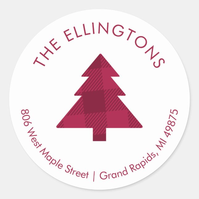 Karierter Rücksendeadresse-Sticker Runder Aufkleber (Vorderseite)