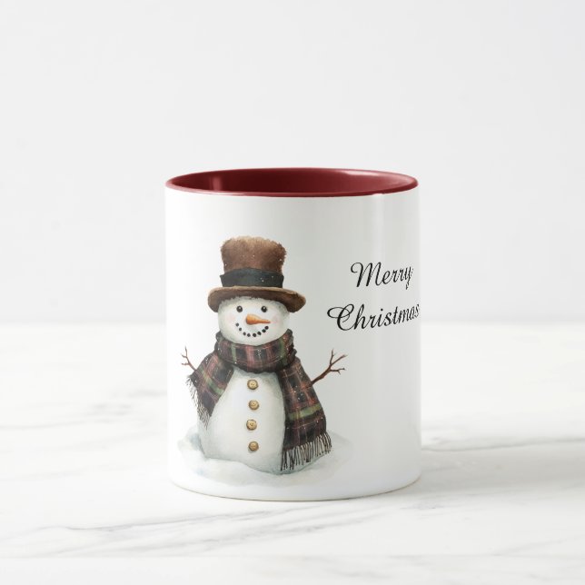 Karierter Schal Schneemann Weihnachten Tasse (Zentrum)