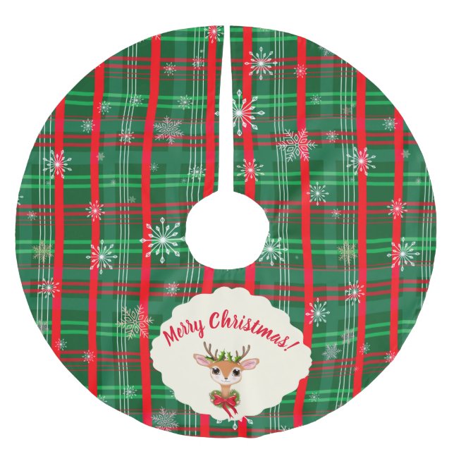 Karierter Schneeflocken, grün und rot, Vintag Polyester Weihnachtsbaumdecke (Vorderseite)