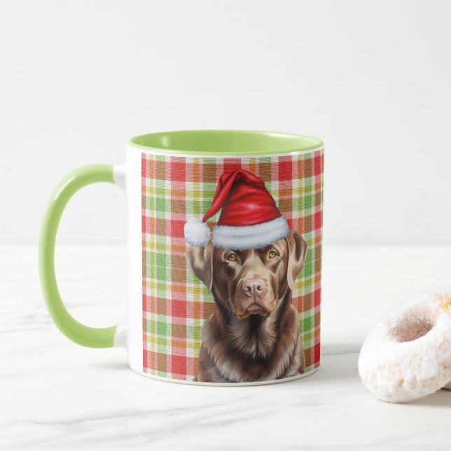 Karierter Schokolade Labrador Hund Lover Weihnacht Tasse (Mit Donut)