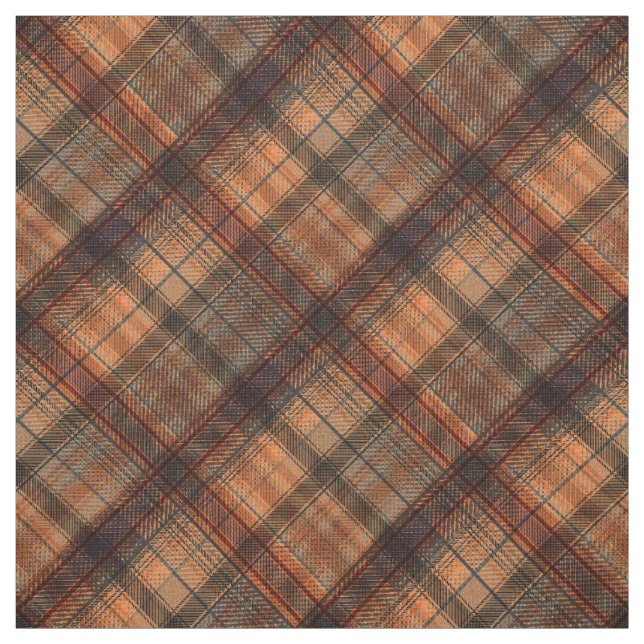 Karierter schottischer Orangenschwarz Stoff (Muster)