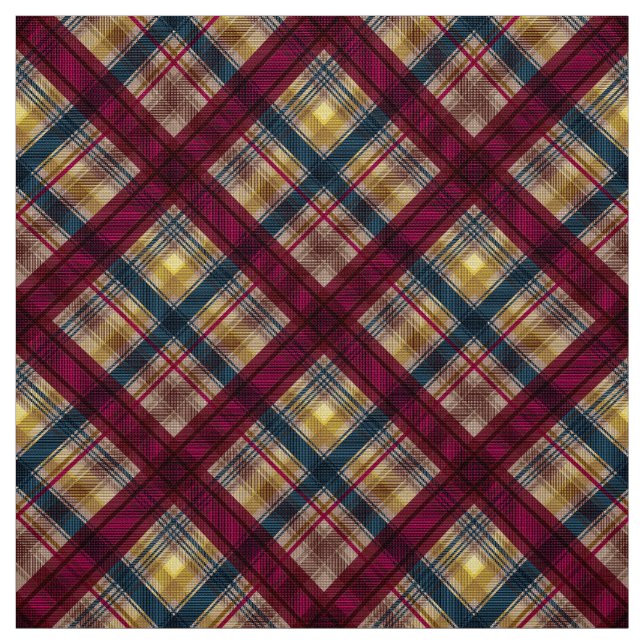 Karierter schottischer Tartan-Crimson-Gelbblau Stoff (Muster)