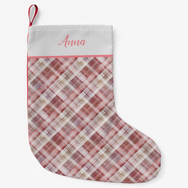 Karierter schottischer Tartan-Rosa-Klassiker Kleiner Weihnachtsstrumpf (Vorderseite)